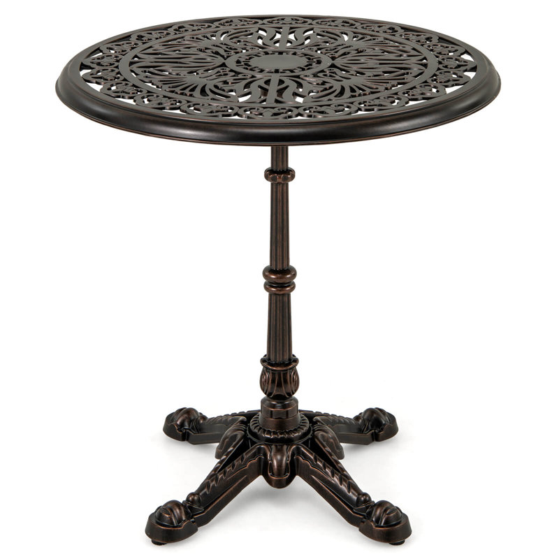 27” Round Cast Aluminum Patio Bistro Table with Hollow Top Cross Base for Backyard