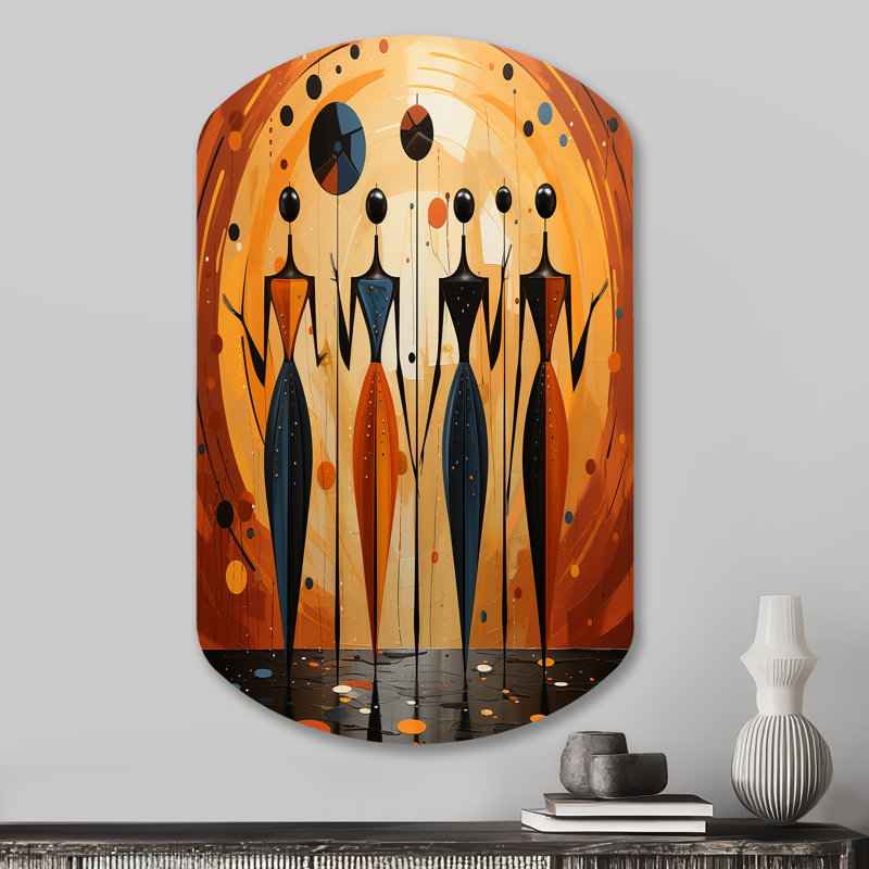 African Soulful III - Art africain-américain, impressions asymétriques sur métal, cylindre orange en métal, art mural