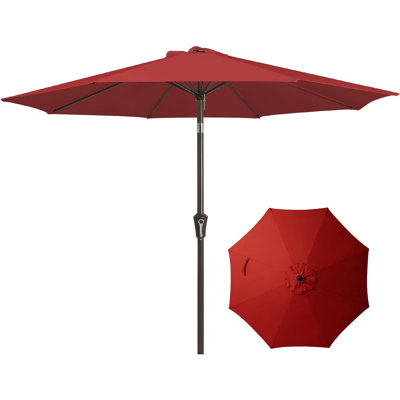 9FT Outdoor Patio Market Umbrella with Push Button Tilt and Crank for Garden, Deck, Backyard, Pool
