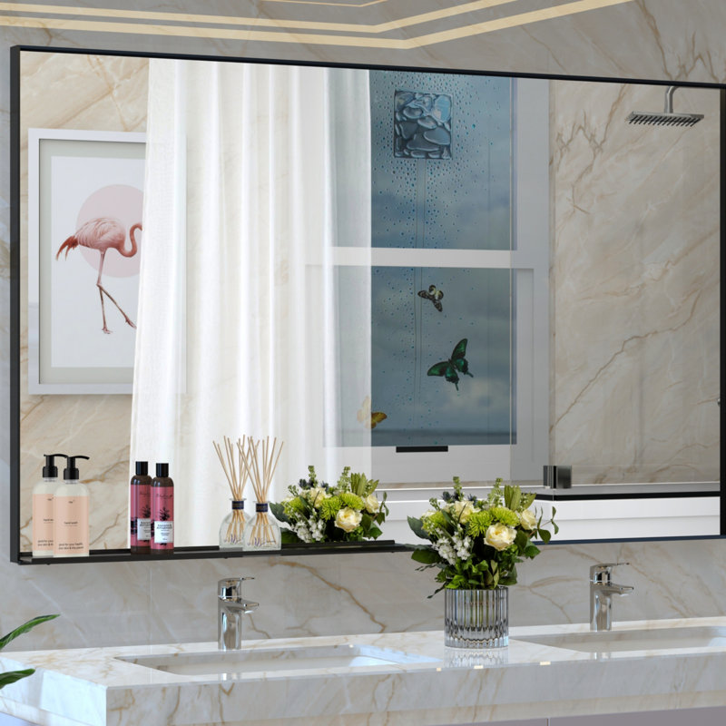 Miroir de salle de bain rectangulaire surdimensionné de 60 po x 40 po avec cadre noir, 40,03 po x 60,03 po, Noir