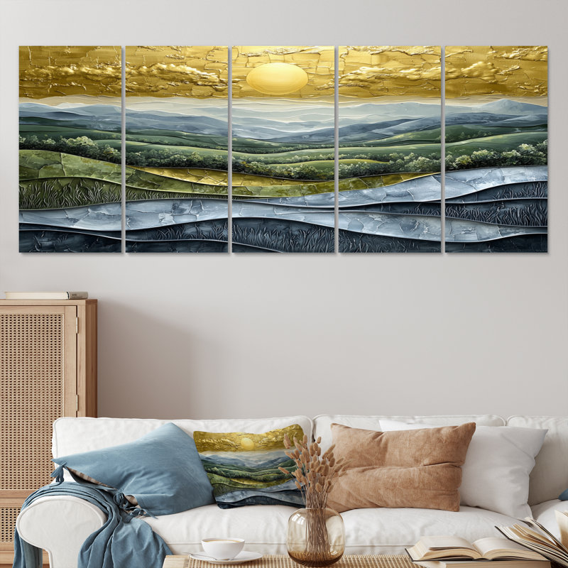 «Green Alpine Meadows Abstract Landscape I - Landscape Art», ensemble d'art mural, H 28 po x l 60 po