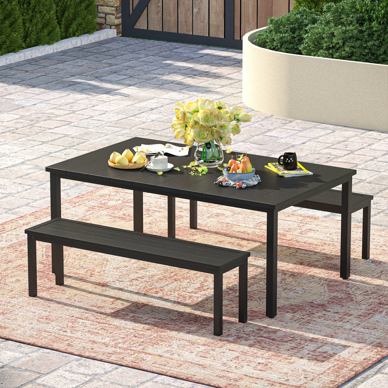 Razija 4 - Person Patio Dining Set with Rectangular Table, Black