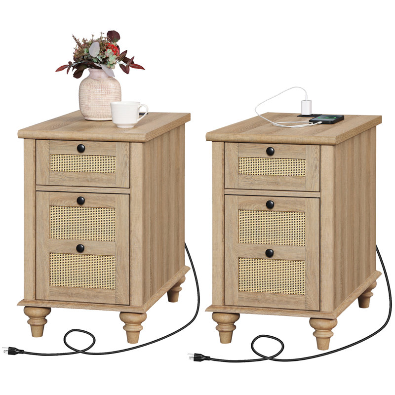 Domynik Nightstand with Charging Station, Oak, 2