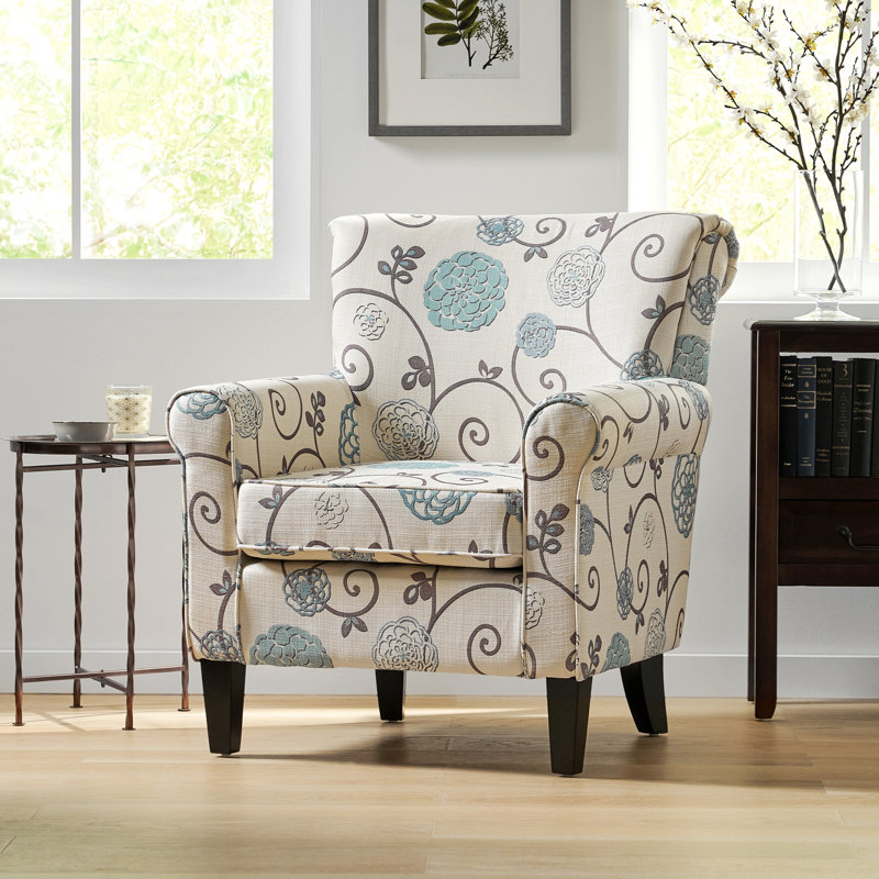 Macomber Armchair, Navy/Grey Floral Fabric