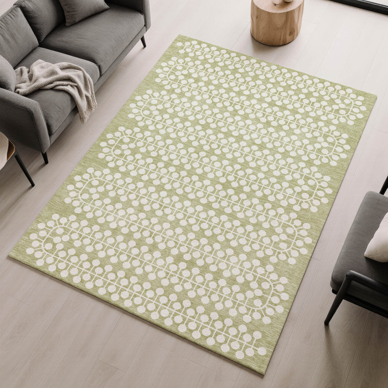 Premium Machine Washable Mayfield AMF2247 Geometric Rug, Aloe, 5' x 7'6"