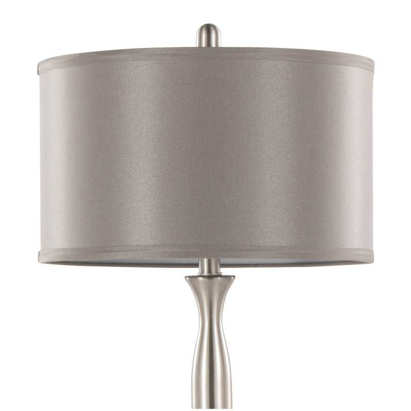 Joan 30" Contemporary Metal Table Lamp in Brushed Nickel with Grey Satin Shade from Grandview Gallery  - Set of 2