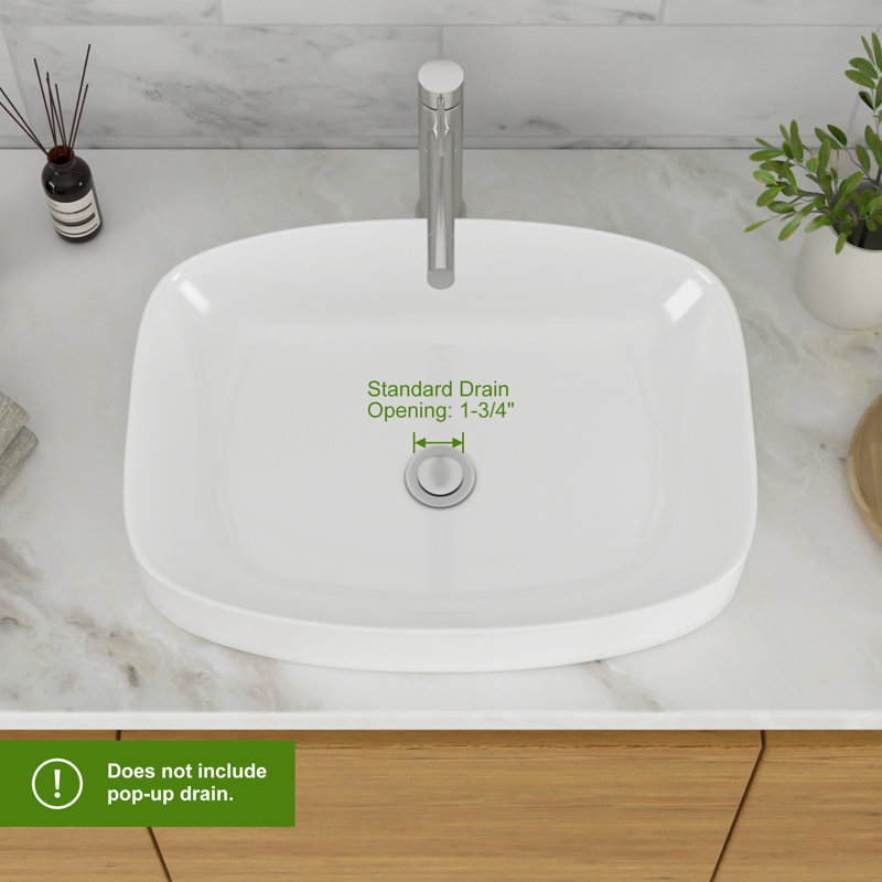 20"L*15"W*5"H White Bathroom Sink Ceramic Rectangular Semi-Recessed Sink