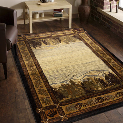 Tapis noir à motif de bois naturel