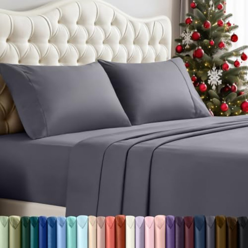 Sheet Set – 4 Piece Bed Sheets For Full Size Bed, Soft And Breathable Microfiber, Includes 1 Fitted Sheet, 1 Flat Sheet And 2 Pillowcases (Grey)