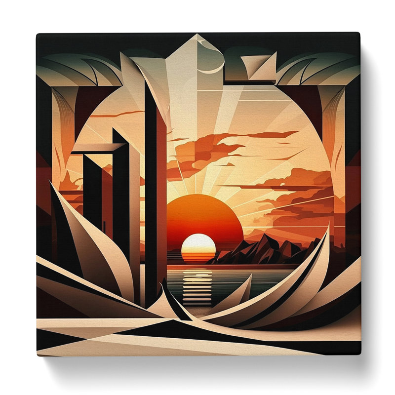 Art Deco Sunset Cubism - Wrapped Canvas - Framed Print, 50cm H x 50cm W x 3cm D