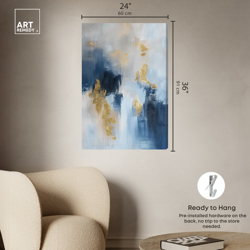 Morning Dew Blue Abstract Wall Art by Art Remedy, Wrapped Canvas, 36" H x 24" W