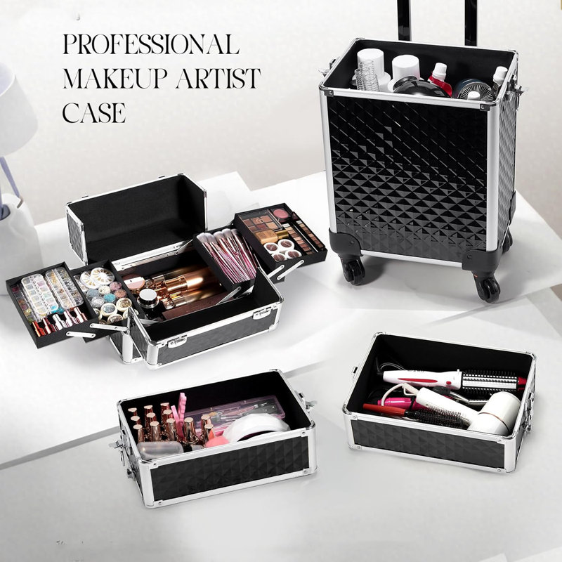 Trousse de train roulant pour le maquillage, trousse de cosmétologie sur roues 4 en 1, chariot Nail Tech pour le voyage