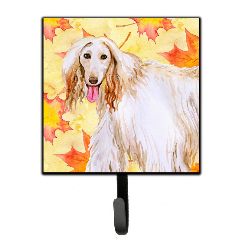 Eliane Metal Wall Organizer with Key Hooks, Afghan Hound, Brown/Salmon/Blue