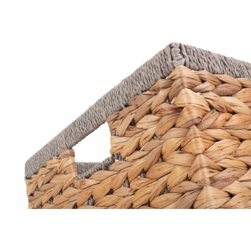 Water Hyacinth Rectangular Storage Basket with rope Border, 23cm H x 47cm W x 34cm D