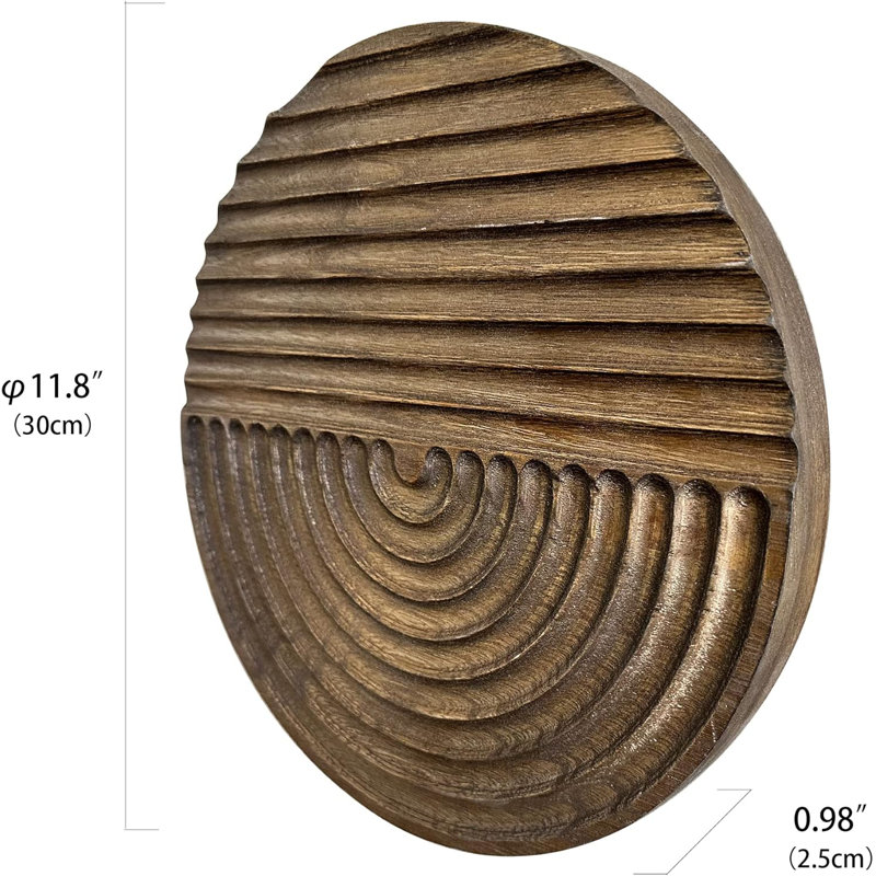 Hand-Carved Wood Wall Decor Featuring Artistic Round Design For Farmhouse And Country-Style Interiors | Wall Art Decoration | 11.8 Inches X 11.8 Inches (Brown)