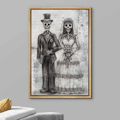 Moody Skull, mariage gothique, crâne de couple, œuvre d'art sur toile encadrée
