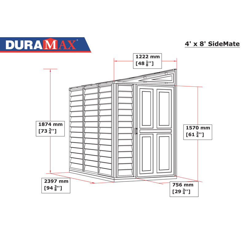 4 ft. W x 8 ft. D Plastic Pent Storage Shed