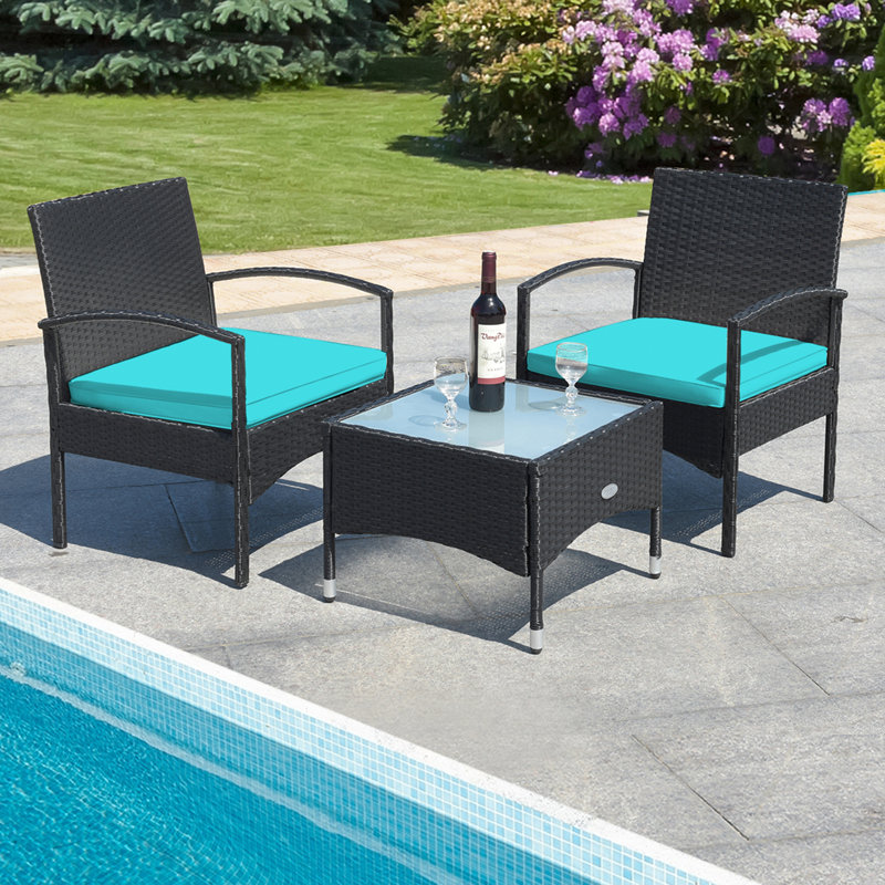 2 - Person Patio Conversation Set with Cushions, Turquoise