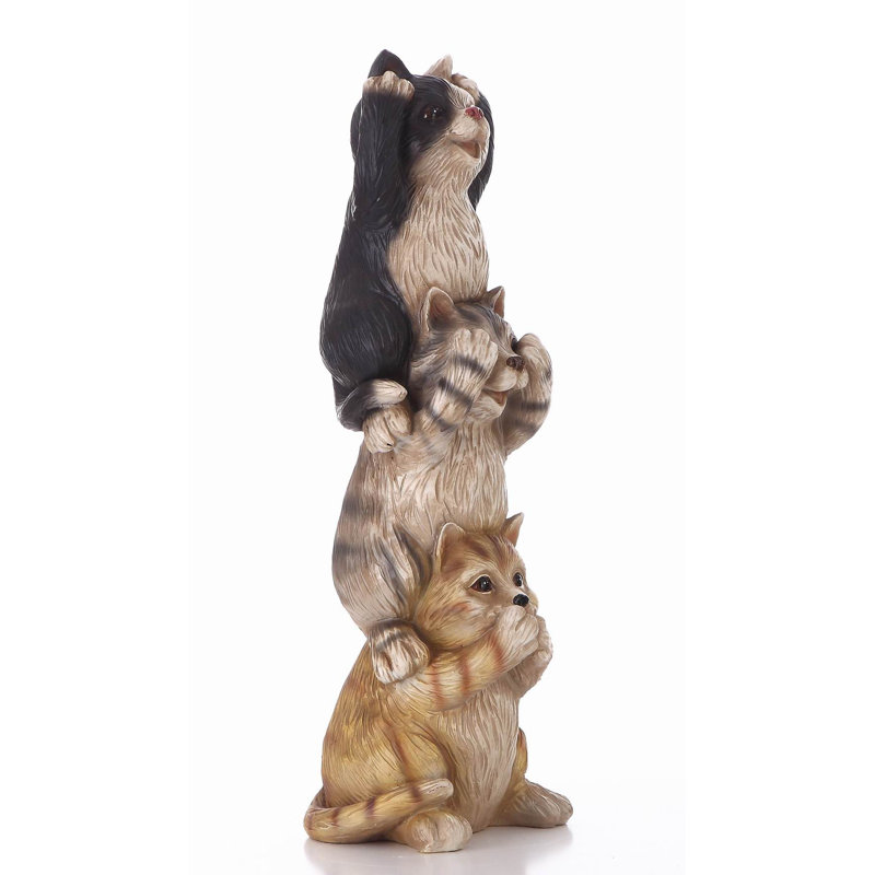 Textured Polyresin Stacking Cats Statue for Outdoor Decor