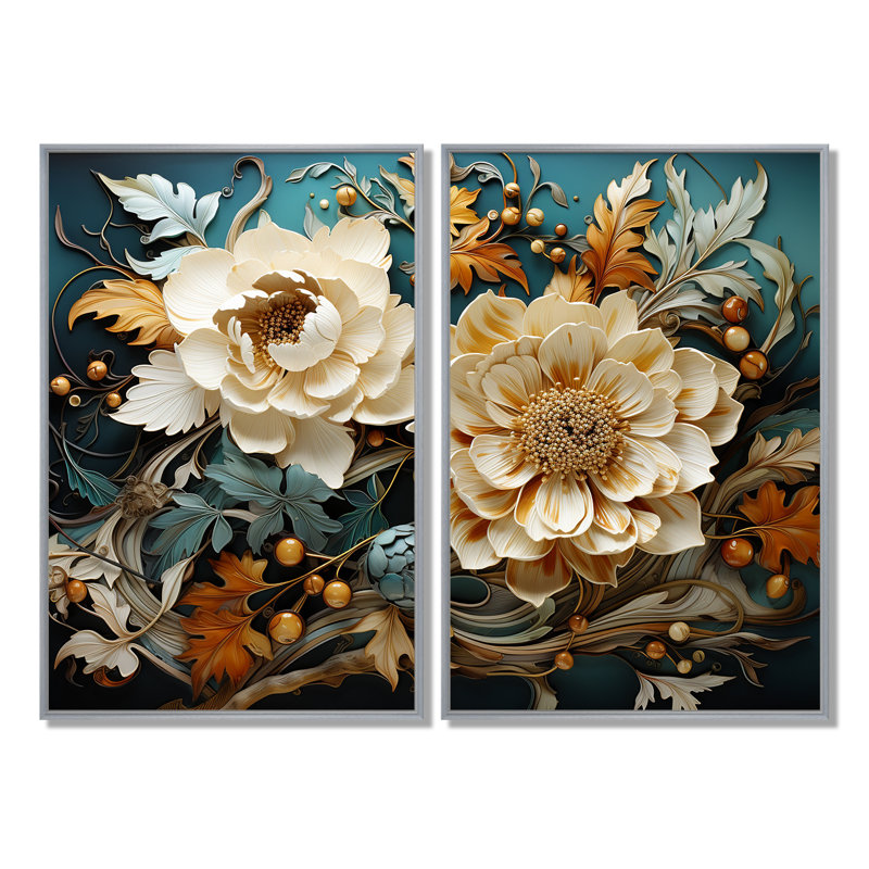 «White Teal Line Art Natures Textures II», art mural moderne, 36" H x 48" W, Impression encadrée flottante, Silver