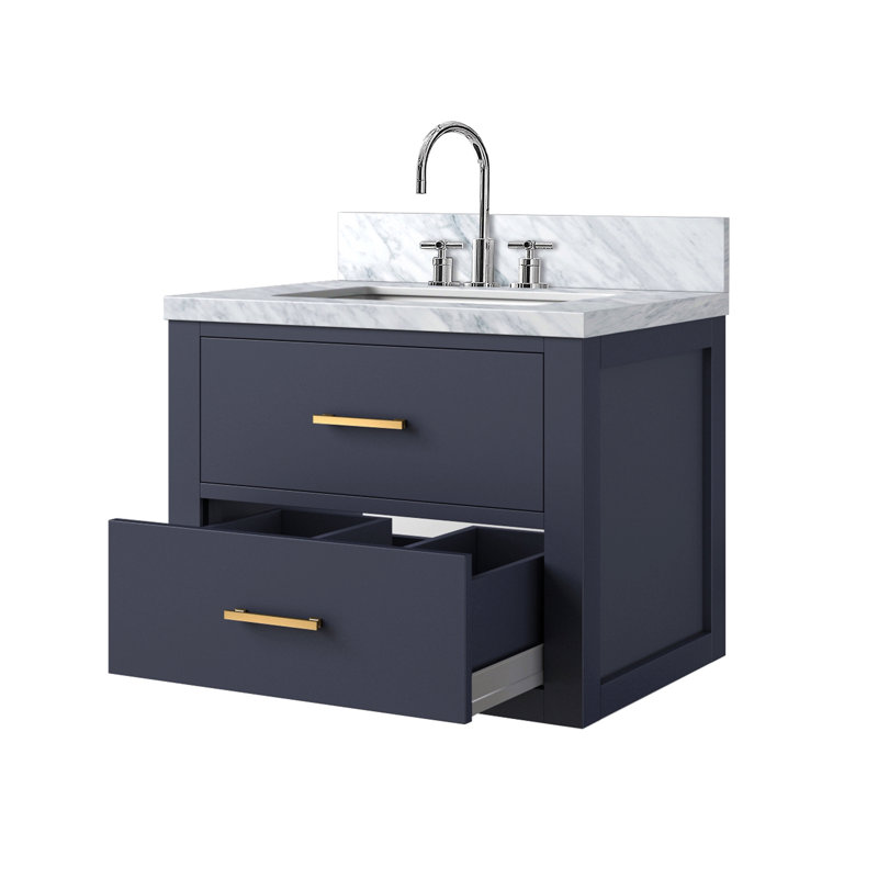 Meuble-lavabo simple 24 po X P 18 po D, dessus en acrylique et robinet, Bleu, Doré, 24"