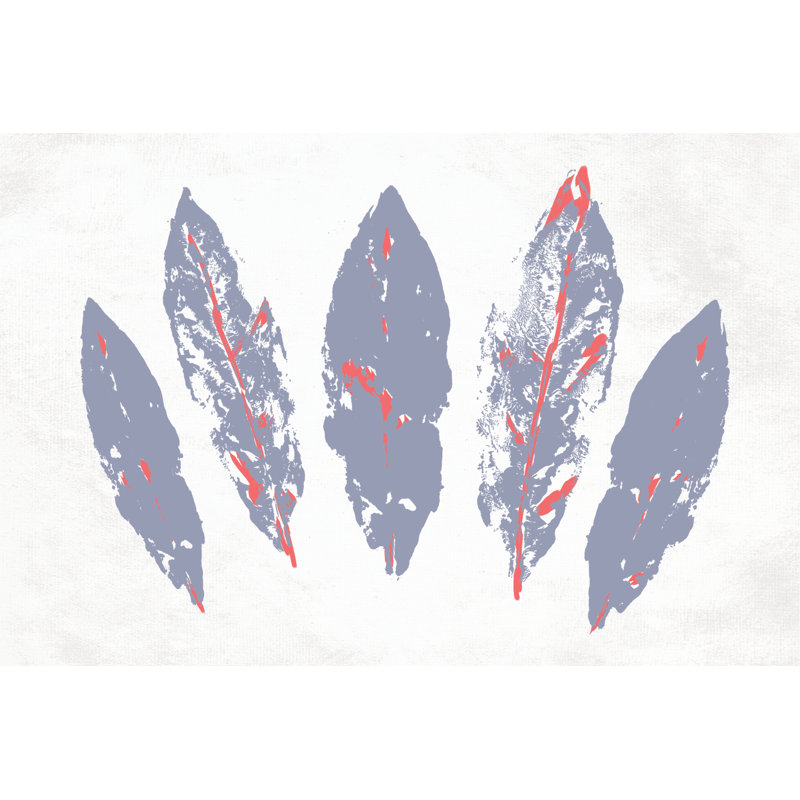 Purple Grey Paint Leaves - Wrapped Canvas Painting, 30cm H x 46cm W x 3.8cm D