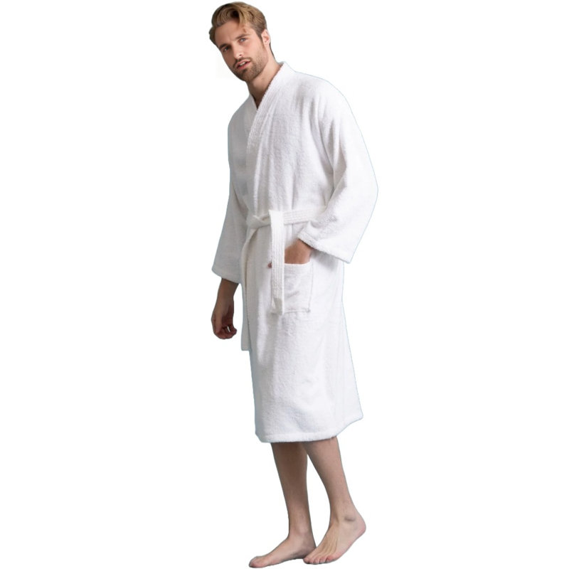 Peignoir mi-mollet 100% coton avec poches Ladijah, Blanc