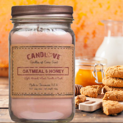 Oatmeal Honey Scented Jar Candle with Glass Holder