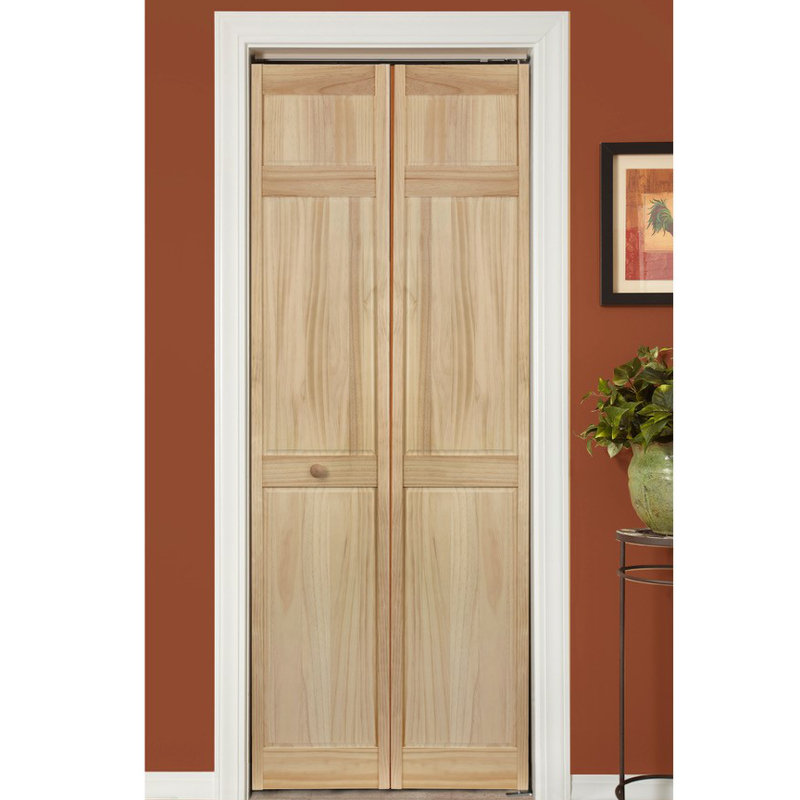 Porte à panneaux pliante en bois, 28 po x 80 po, Prêt à teindre, brun