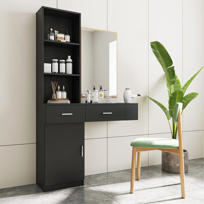 Modern And Stylish Hair Dressing Desk With Ample Storage And Functional Design, Black