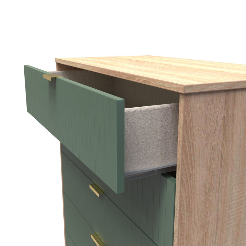 Beranda 77cm W 5 - Drawer Chest of Drawers, Labrador Green/Bardolino Oak