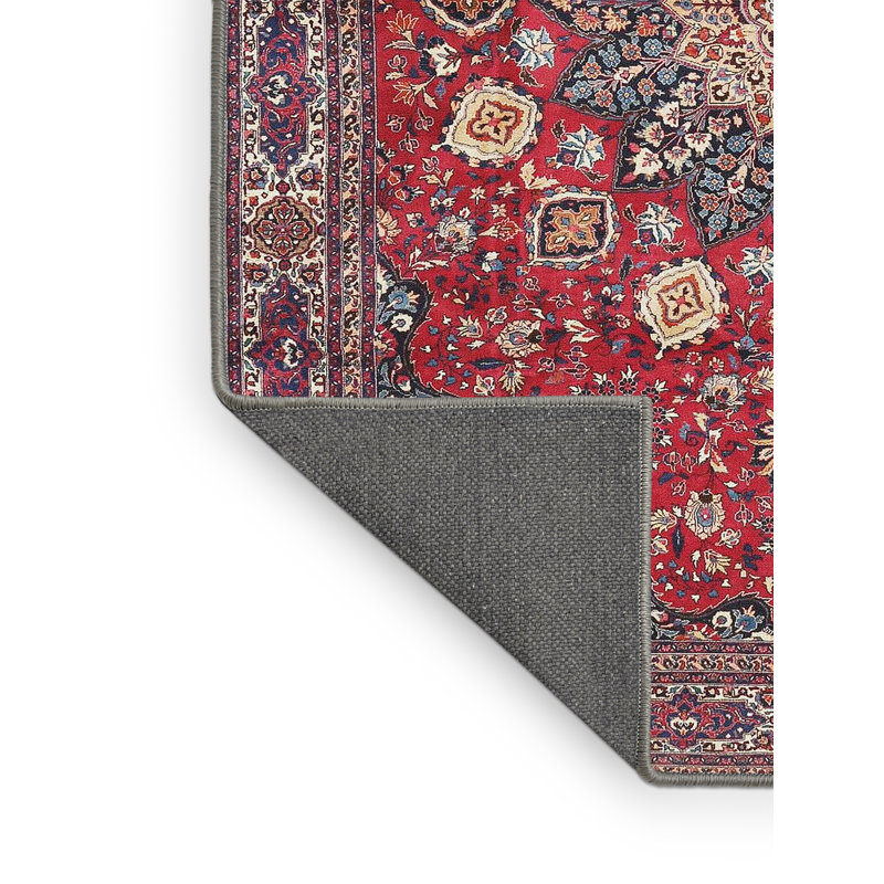 Tapis traditionnel rouge / bleu Gilby, Rectangle 5 pi x 7 pi