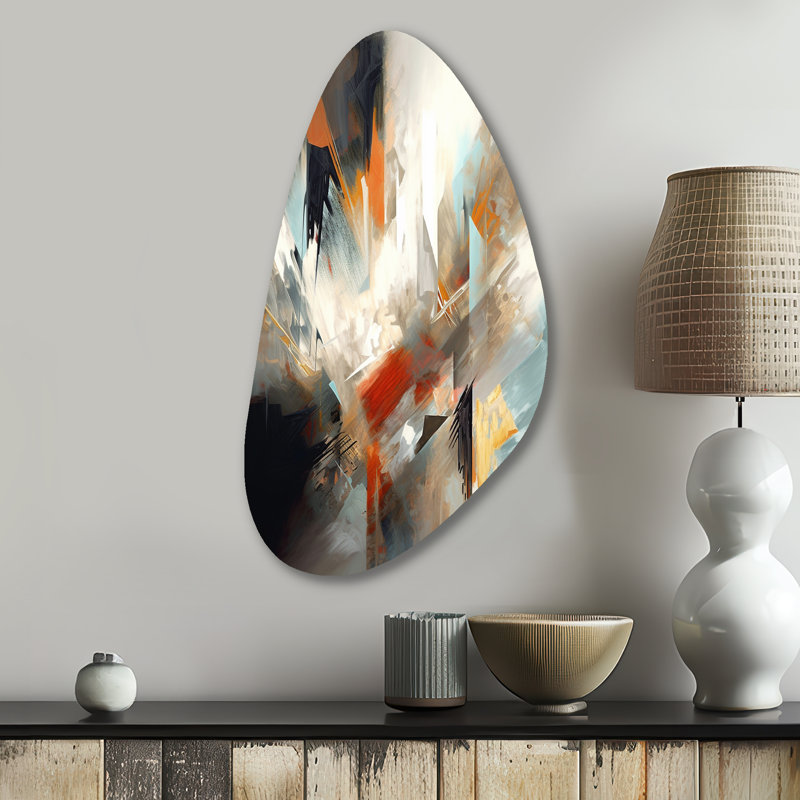 Orange And Blue Abstract Mixed Colors IV - Asymmetrical Abstract Minimalism Metal Wall Art, Freeform Metal Wall Sculpture Print