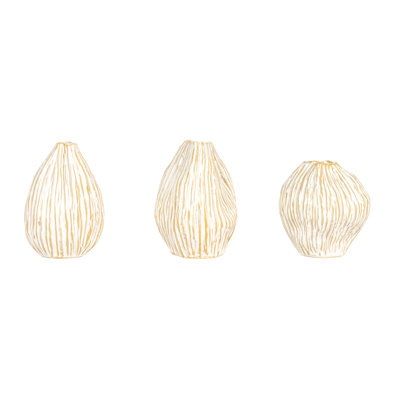 Whispering White Pleated Vase Trio
