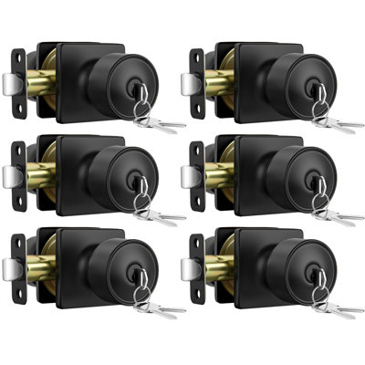 Black Entry Door Knobs, Matte Black Square Keyed Door Knobs, Exterior Key DoorKnobs (6 Pack)
