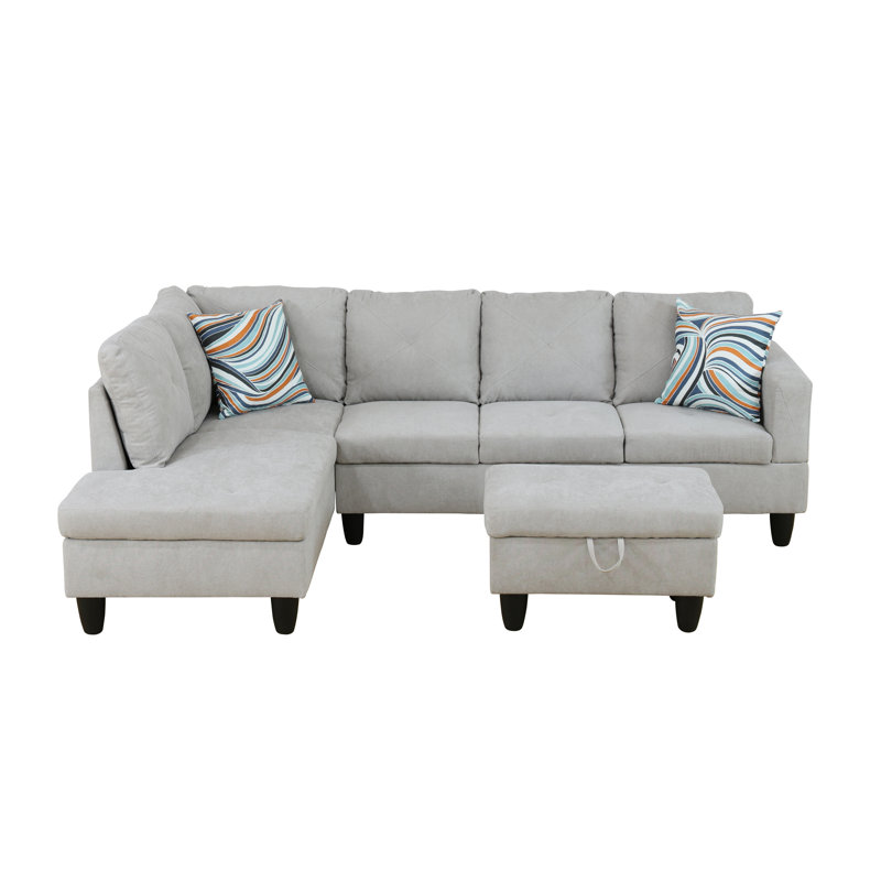 Halid Wide Sofa & Chaise with Ottoman, Right Hand Facing, Light Gray Microfiber