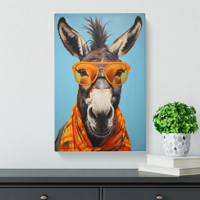 Donkey With Glasses Painting - Wrapped Canvas