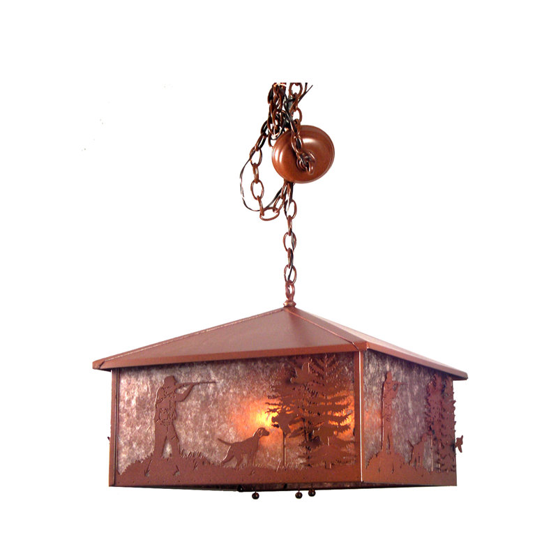 Rustic Hunter & Dog 21" Glass Lantern Square Chandelier