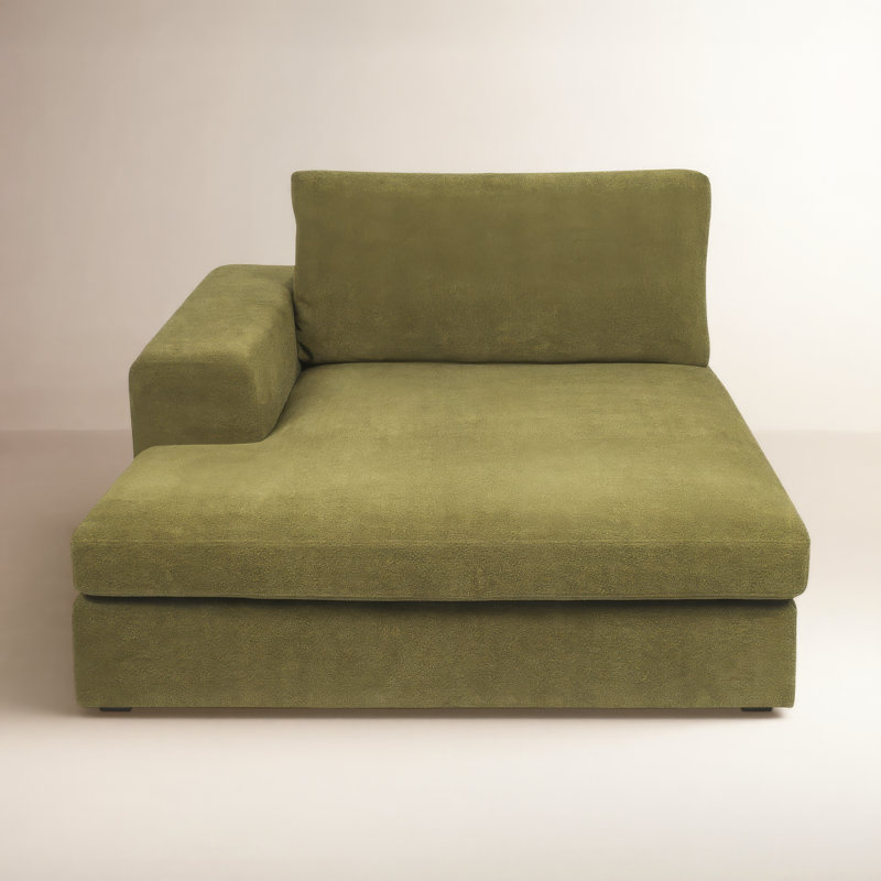 Chaise longue rembourrée Ojai, Vert olive, Accoudoir à gauche (vu de face)