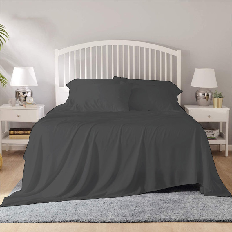 Bamboo Sheet Set, Cal.King Sheet Set + 1 Fitted Sheet + 4 Pillowcase, Dark Gray