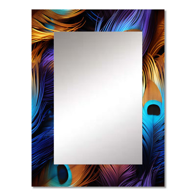 Blue And Pruple Vibrant Peacock Feather - animal print  Large Mirror, Animal Print Unique Wall Mirror Decor, Printed Metal Art