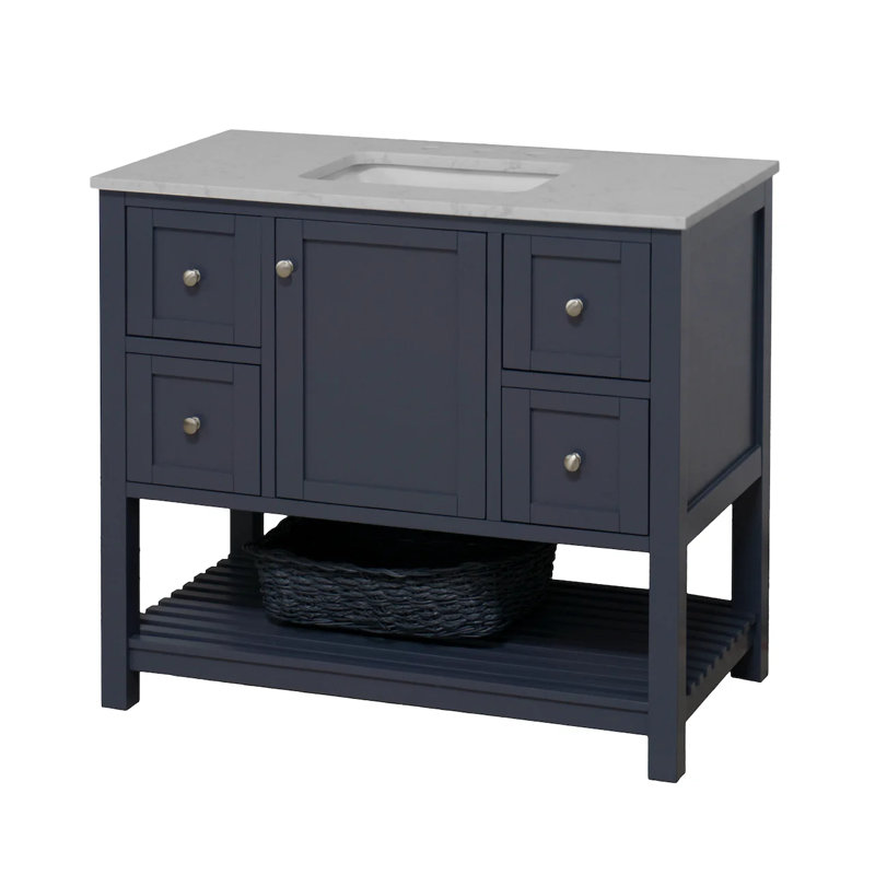 Ensemble de meuble-lavabo simple 42 po Binne, Marbre de Carrare, Gris marine