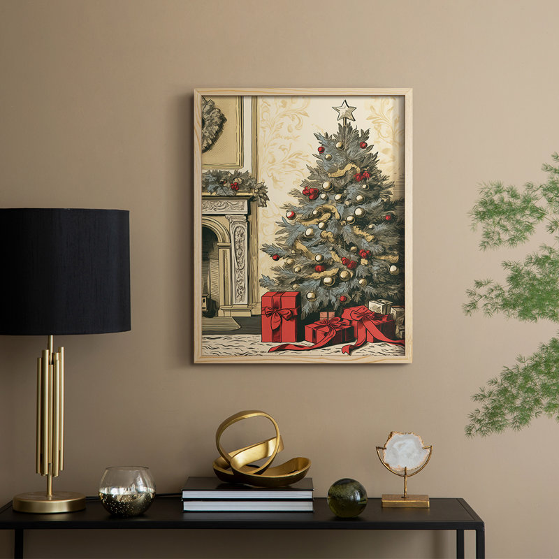 «Christmas Holiday Art CDXCIV», reproduction d'art encadrée - bois massif, H 21 po x l 17 po, Naturel