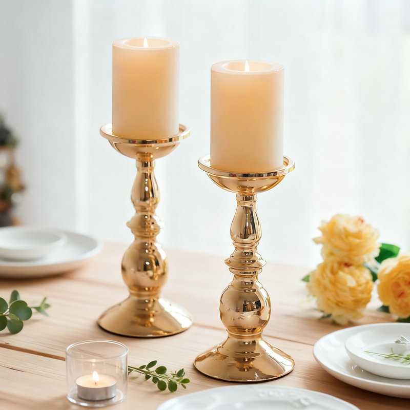 2-Pack Iron Pillar Candle Holders For 3 Inch Candles, Heavy Base For Stability, Decorative Centerpiece For Wedding, Home, Spa, And Meditation