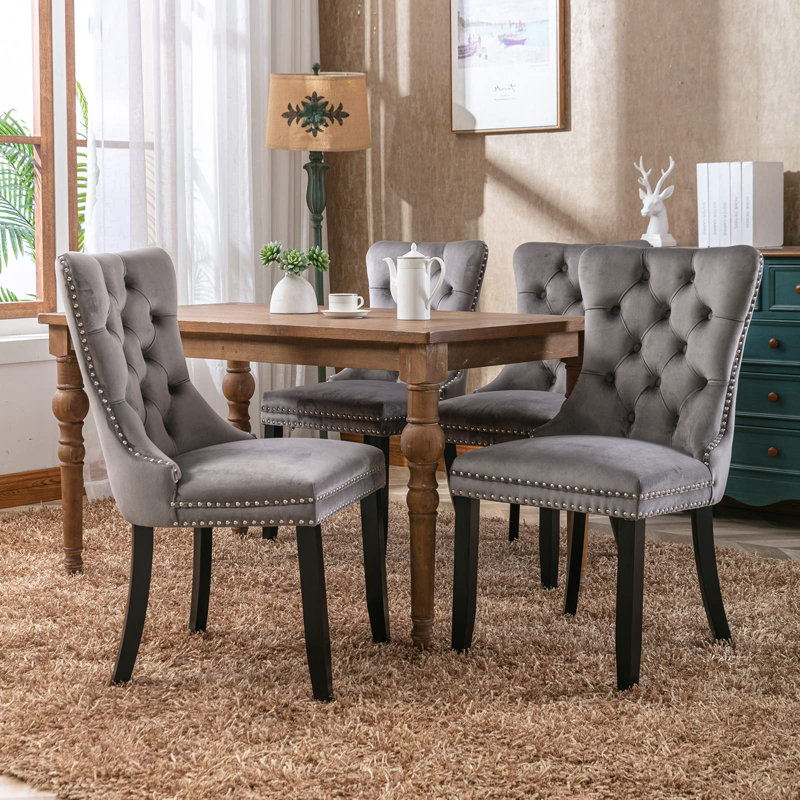 Delafield Lux Kitchen Dining Chairs, Grey, Set Of 6, Wood