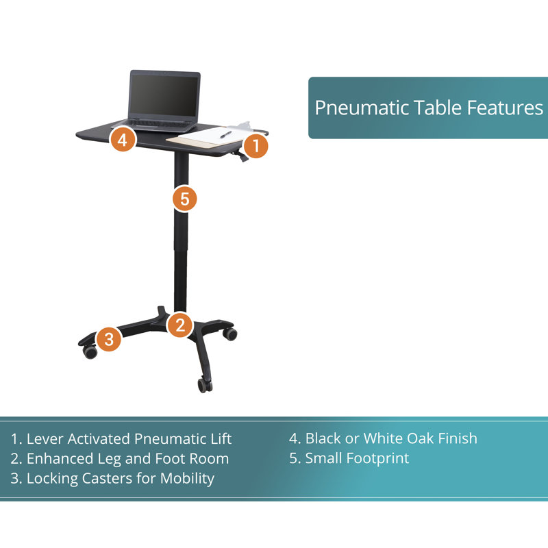 Black Adjustable Height Rolling Laptop Desk Cart