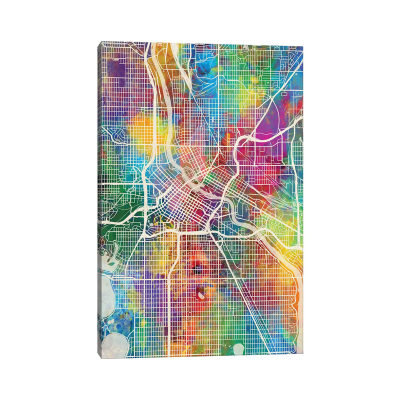 Minneapolis Minnesota City Map I by Michael Tompsett - 1 Piece Wrapped Canvas Wall Art, 66.04 cm H x 45.72 cm W x 3.175 cm D