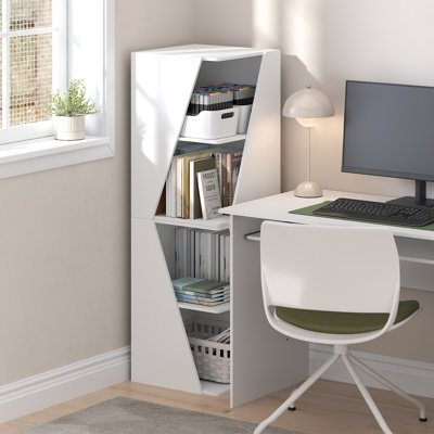 Book Shelf, Stackable 2-in-1 Bookshelf, Corner Bookcase with Display Shelf, 16.1 x 16.1 x 49.1, for Living Room, Bedroom, Home Office, White
