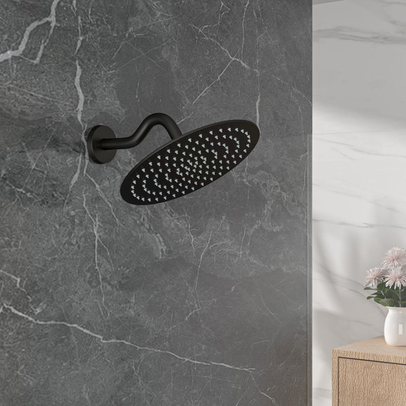 Bras de douche mural de 8 po avec bras d'extension de douche en laiton et couvercle en acier inoxydable, Noir mat