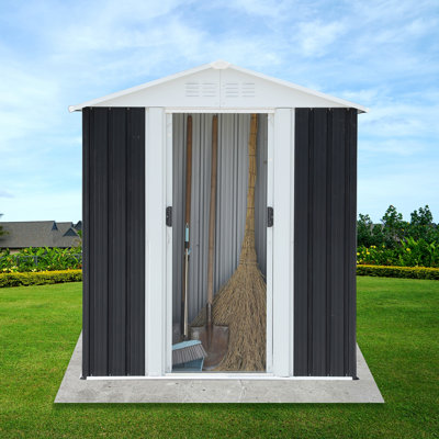 Remise de rangement extérieure grise de 5 pi x 3 pi avec porte coulissante et cadre en aluminium - Conception de toit à pignon, cadre en acier galvanisé / aluminium, marques claires pour un assemblage facile - idéal pour le rangement extérieur dans le jardin